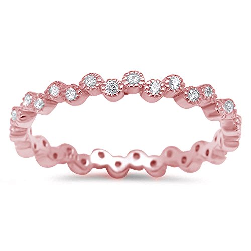 Oxford Diamond Co Rose Gold Plated Eternity Band Cubic Zirconia .925 Sterling Silver Ring Sizes 4-10