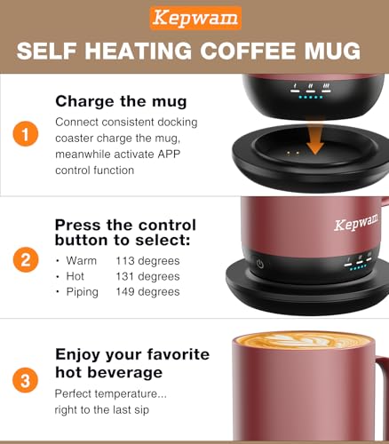Image of Kepwam Self-Heating Coffee Mug T1, 16oz Rechargeable Heated Coffee Mug, Smart Coffee Warmer Mug with App-Controlled,Advanced Temperature-Controlled Heating Coffee Gifts for Women Men Coffee Lover