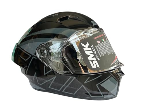 SMK Helmets Stellar Sports Full Face Helmet, Glossy Black Grey, M - Image 3
