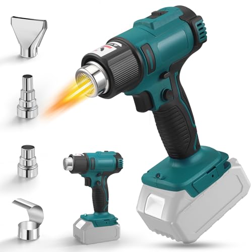Hot Air Gun, 300°C - 550°C Hot Air Blower Cordless Heat Gun with 4 Nozzles, Heat Gun for Welding, Bending Pipes, Paint Stripping, Blue (Without Battery) 1 Hot Air Gun, 300°C - 550°C Hot Air Blower Cordless Heat Gun with 4 Nozzles, Heat Gun for Welding, Bending Pipes, Paint Stripping, Blue (Without Battery)