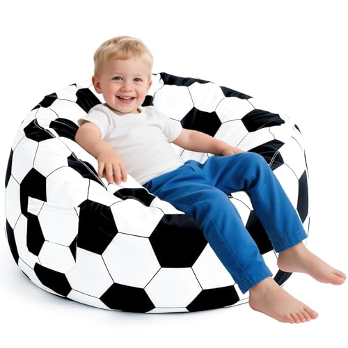Aucern 2.2 Ft Soccer Bean Bag Chair for Toddler with Memory Foam Filling Large Kids Bean Bag Chair with Soft Velvet Cover Bean Bag Sofa Couch for Living Room Birthday Gift for Boys Girls Large