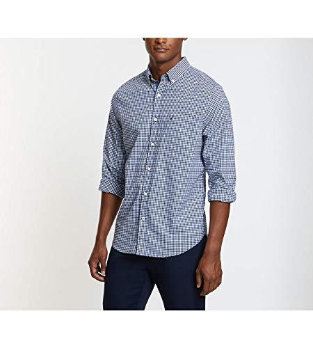 Nautica Mens Classic Fit Stretch Solid Long Sleeve Button Down Shirt, Indigo, Large Us #TOP1