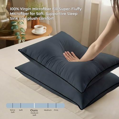 Image of AYKA Premium Microfiber Pillow for Sleeping | Super Soft & Fluffy Bed Pillow | 100% Virgin Microfiber Filling | Hypoallergenic, Breathable | Ideal for All Sleeping Positions 16x24 | Grey | Set of 2