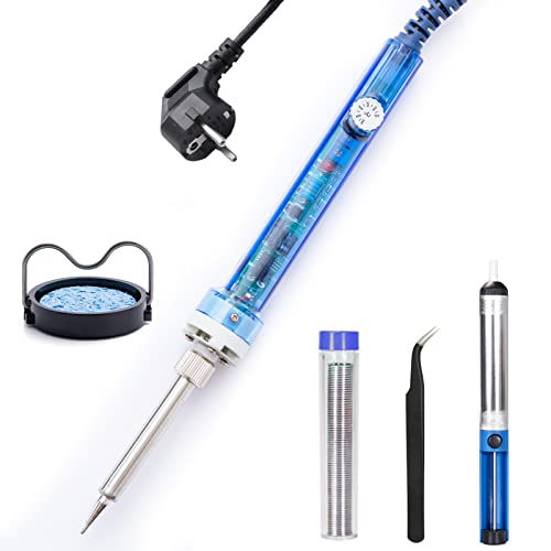 Saldatore Kit 60W 220V Kit di Saldatura a Stagno con temperatura regolabile 200-450 °C, Pompa Dissaldante,Filo di Saldatura,Pinzetta per riparazioni elettrotecniche hobbisti professionisti