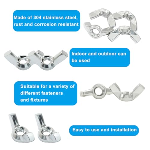 waziaqoc 20 pcs m6 wing nuts 304 stainless steel wing nuts fasteners parts din315 butterfly nut