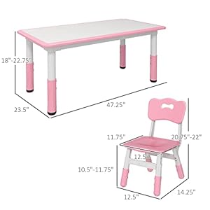 Qaba Kids Table and Chair Set, 5 Piece Toddler Table and Chair Set with 4 Chairs Adjustable Height, for Snack Time, Homeschooling Aged 1.5-5 Years Old, Pink Qaba Kids Table and Chair Set 5 Piece Toddler Table and Chair Set with 4 Chairs Adjustable Height for Snack Time Homeschooling Aged 15 5 Years Old Pink