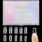 500PCS Square Nail Tips Full Cover Clear Fake Nail Tips for Acrylic Nails, Size 1~10 (Clear)