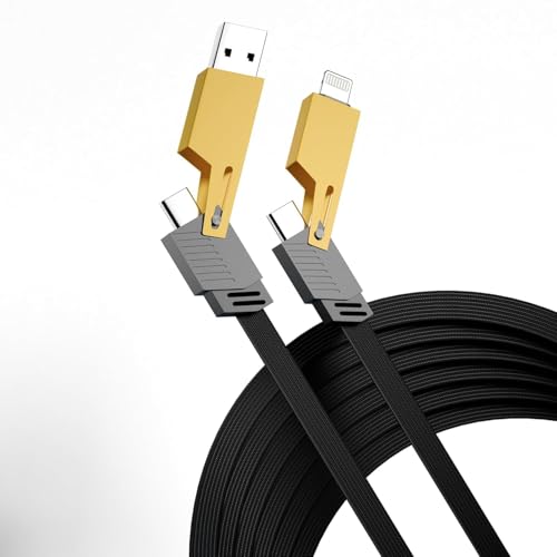 Image of Ofuca 120W 4 in 1 Multi Charging Cable | Nylon Braided Charger Cable | USB-Lightning, USB-C, C-to-C & Lightning-to-C | Multi Charging Cable Compatible with iPhone, OnePlus & More Yellow by HOMEMO
