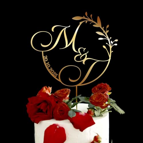 Personalized Wedding Cake Topper with Custom Initials & Date –