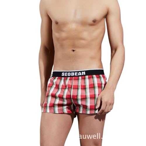 Wayonge Calzoncillos tipo bóxer para hombre, elegantes, a cuadros, con cintura baja y cómoda tela de algodón para hombre, Rojo -, X-Large