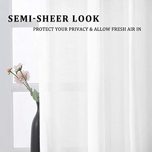 Miulee 2 Pieces White Semi Sheer Curtains For Front French Door Linen Textured Window Panels For Light Filtering W 25 X L 40 Inches #TOP4