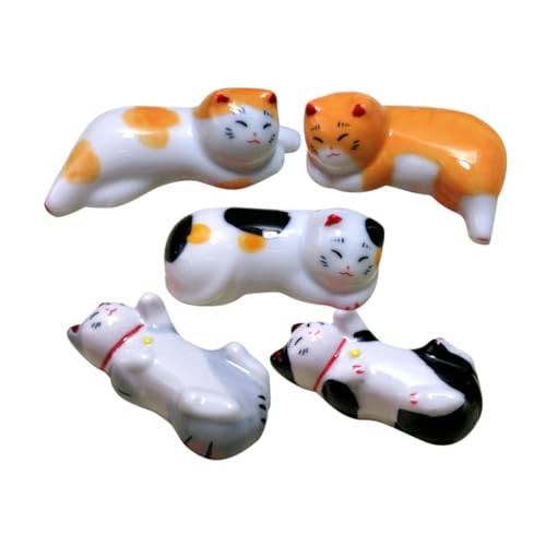MAGICLULU 5個 かわいい猫デザイン箸置き点 セラミック製卓上カトラリーホルダー フォークスプーン用小型装飾品 家 レストラン向け食器整理用