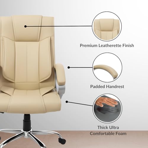 Image of activa Ergonomic Office Chair | Premium Leatherette Boss Chair with Padded Seat & Backrest | Adjustable Height Seat for Work /Study /Gaming (Kylie, Beige)