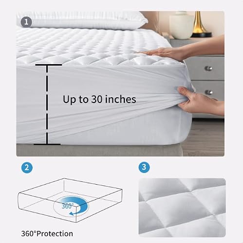 Cj&J-Home California King Mattress Protector, 100% Waterproof Quilted Mattress Pad Cover For Cal King Size Bed Fitted With Deep Pocket Up To 30" Depth Breathable & Noiseless #TOP5