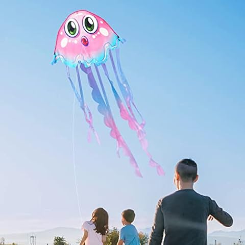 Cute Jellyfish Kite for Kids Easy to Fly Single Line String with 9 Tails Ocean Series for Beach Trip Park Family Outdoor Games and Activities Jellyfish Cover