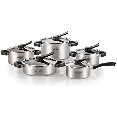 [Happycall]3-PLY Clad Method Stainless Steel Both hands pot,single hand pot,Gomsot pot Dining Room Kitchen Hotpot Fondue Pasta Pots 10 Piece Stainless Steel Pot Set Kitchen Aluminum Metal Gray Cover