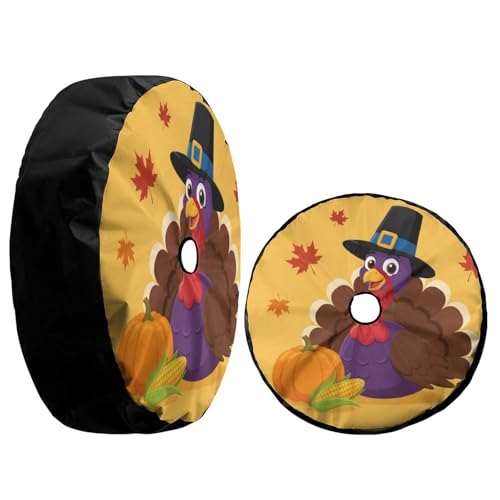 Image of Delerain Spare Tire Cover with Backup Camera Hole Pumpkin and Turkey Wheel Covers Waterproof Dust-Proof UV Sun Universal Fit for Jeep Trailer RV SUV Truck (17 Inch for Diameter 31 inch-33 inch)