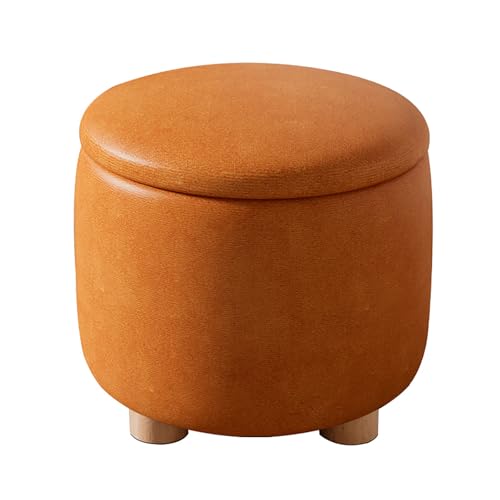 Tabouret rond en bois massif et lin technique de 30x30x25 cm
