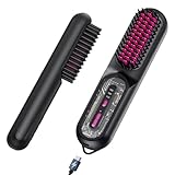 Cordless Hair Straightener Brush for Women - HFcoupe Electric Hot Comb Rechargeable Travel Portable Thermal Brush, Fast Heat Mini Straightening Tools with Ionic, Salon Smooth Styles Anywhere Black