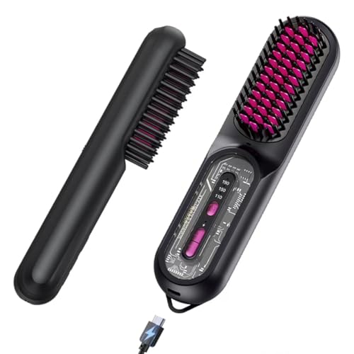HFcoupe Cordless Hair Straightener Brush Black