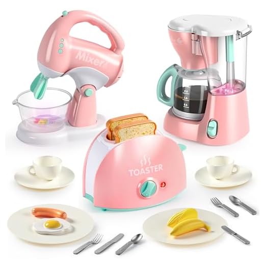 Joyin Play Kitchen Toys, Pretend Food Kitchen Accessories Girls Toy with Coffee Maker, Mixer, Toaster with Realistic Lights& Sounds, Birthday Gift for Kids