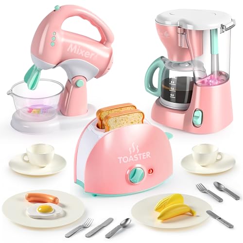Joyin Play Kitchen Toys, Pretend Food Kitchen Accessories Girls Toy with Coffee Maker, Mixer, Toaster with Realistic Lights& Sounds, Birthday Gift for Kids by JOYIN - Used condition - US$22.82