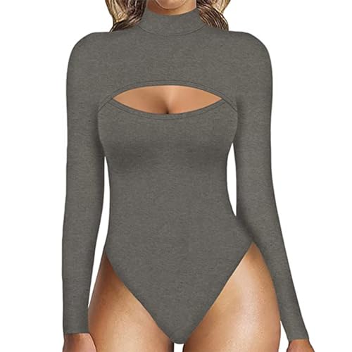 Body de manga larga con abertura frontal para mujer, lencería de soporte para el pecho, gris, XL