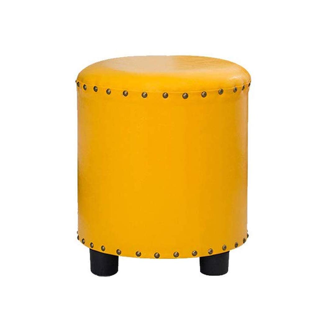 JMTLLSFD Footstool, American Leather Stool, Solid Wood Sofa Stool, Home Fashion, Low Stool, Shoe Bench 34×40cm (Color : Yellow)