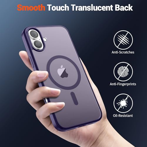 Image of SUPFINE Magnetic for iPhone 16 Plus Case(Compatible with MagSafe)(Military Grade Drop Protection) Slim Translucent Matte Shockproof with Anti-Fingerprint Phone Case,Dark Purple