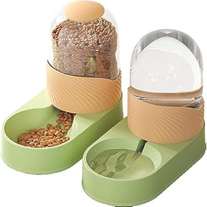 Kathson Automatic Cat Feeder, Automatic Gravity Dog Feeder Set, Pet Automatic Waterer Feederer, Cat Food Dispensers Set 3.5L for Small Medium Dog Puppy Kitten(Green-Orange)