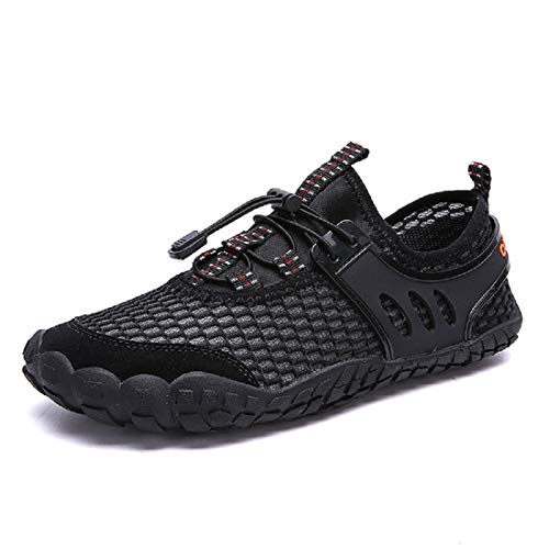 Lanchengjieneng Chaussures Aquatique pour Homme Chaussons de Plage de d'eau avec Lacets Autobloquants pour Sport (47 EU, 1-Noir)
