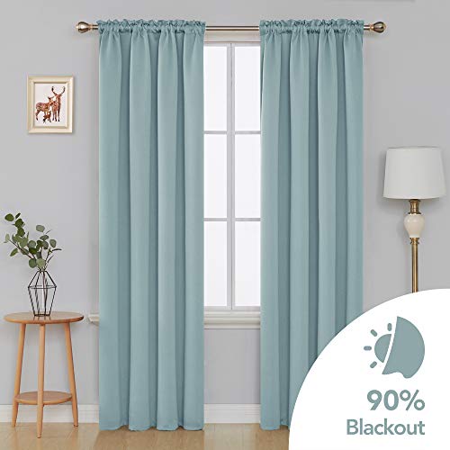 Image of Deconovo Polyester & Polyester Blend Solid Rod Pocket Blackout Curtain, Door - 8 Feet, Light Blue, Pack of 2