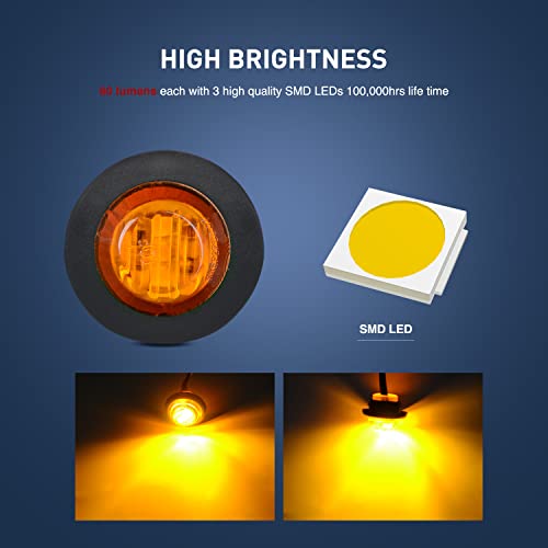 Image of Nilight 50 PCS 3 /4 inch Round Clearance LED Front Rear Side Marker Light | For Truck RV Car Bus Trailer Van Caravan Boat 12V Amber, Waterproof Safety Lamps
