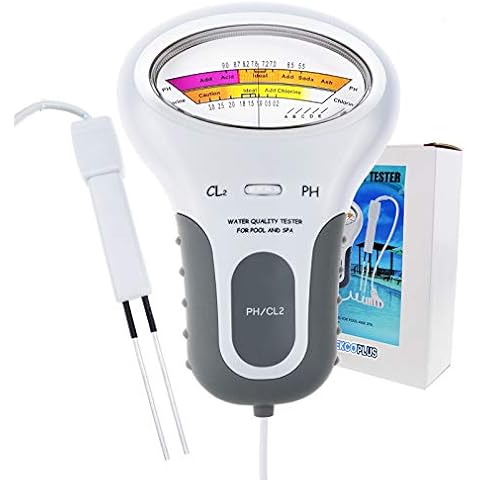 2 in 1 Water Quality Tester Dual Scale PH and Chlorine Level CL2 Tester Meter for Swimming Pool,Hydroponics, Pools, Spas, Drinking Water Analysis Monitor PH Chlorine Tester Kit Cover