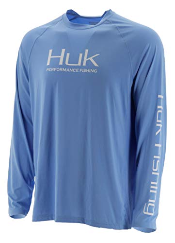 Huk Men's Pursuit Vented Long Sleeve Shirt | Long Sleeve Performance Fishing Shirt With +30 UPF Sun Protection, Carolina Blue, 2X-Large