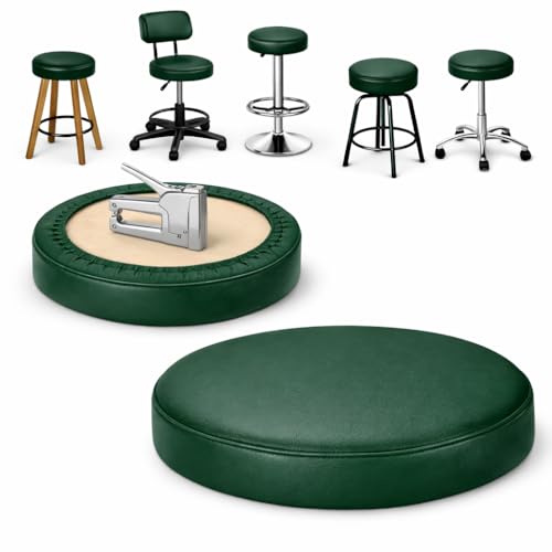 Bar Stool Top Replacement Cover Only Round DIY Staple-On Heavy Duty Commercial Vinyl Restaurant Office Medical (14 inch Diameter, Hunter Green)