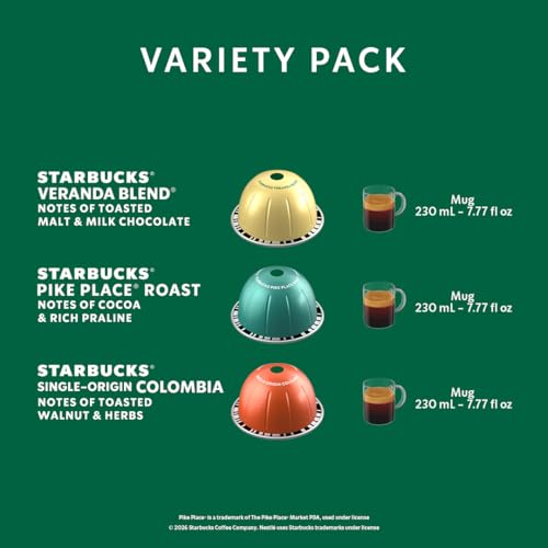 Image of Starbucks by Nespresso Vertuo, Blonde & Medium Roast Variety Pack Coffee, 30-count Coffee Pods, Brews 7.8 oz.