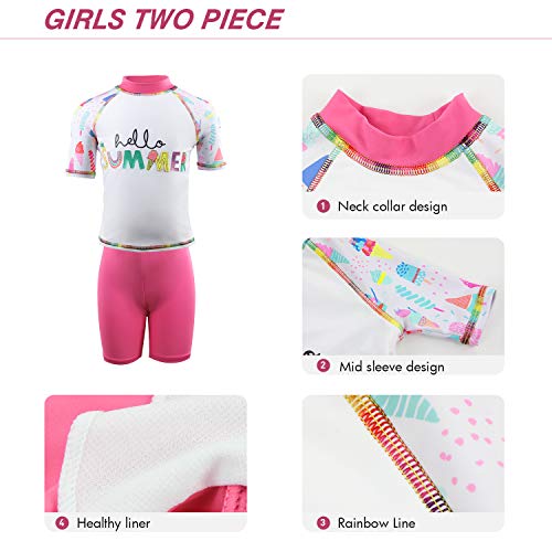 Julysand Toddler Girls Rash Guard Sets Summer Letter Ice Cream Print Swimsuit Short Sleeve Two Piece Swimwear3