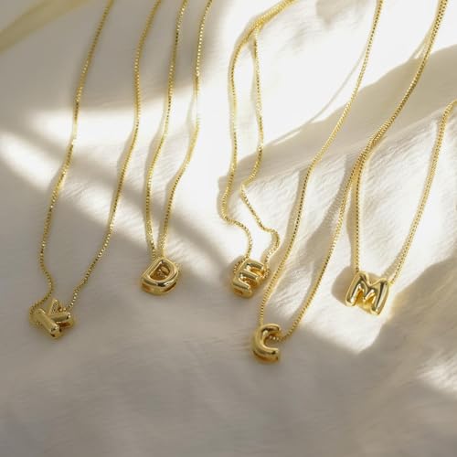 Image of Gold Letter Necklace 14k Gold Plated Necklace Cute Bubble Letters Choker Necklace for Women And Girls Trendy Jewelry Gifts