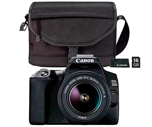Canon EOS 250D, Cámara Réflex 24.1 MP (4K WiFi Bluetooth + Objetivo EF-s 15-55mm + Bolsa + SD 16GB), Tamaño Único, Negro