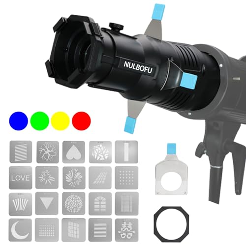 Bowens Mount Spotlight Conical Optical Snoot kit Photography Lighting Accessory with 20 Gobos & 4 Color Filters 360 Rotatable Compatible for Aputure Amaran Godox Neewer LED Video Speedlite Light