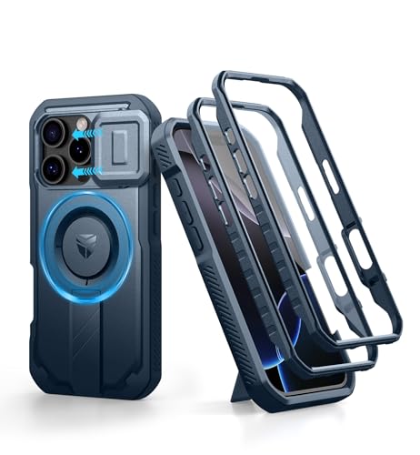 Image of Dexnor for iPhone 16 Pro Case with Slide Camera Cover&Adjustable Kickstand & Built-in Screen Protector,Compatible Wireless Charging Shockproof Cases Heavy-Duty Magnetic Protective Cover,Navy Blue