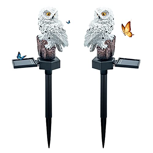 Christmas lights solar light outdoor garden decor 2pcs Resin owl Solar animals led Lights Outdoor Garden Stake Waterproof Lighting for Flower Fence, Lawn, Patio, Walkway, Party,Holiday Christmas Gifts