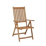 greemotion Klappstuhl Borkum - Holz-Gartenstuhl 7-fach verstellbare Rückenlehne - Relax-Gartensessel zusammenklappbar - Klappsessel aus Akazie massiv - Hochlehner