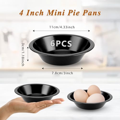 Kofebe Mini Pie Pans, 4" Carbon Steel Tart Pans, Reusable Pie Tins for Quiche Cake Pizza Dessert - 6 Packs, Black by Kofebe - Image 8