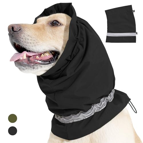Image of Dog Ear Cover Adjustable Ear Protection Winter Warm Outdoor Rainproof Travel Coldproof Dog Neck Wrap Black S