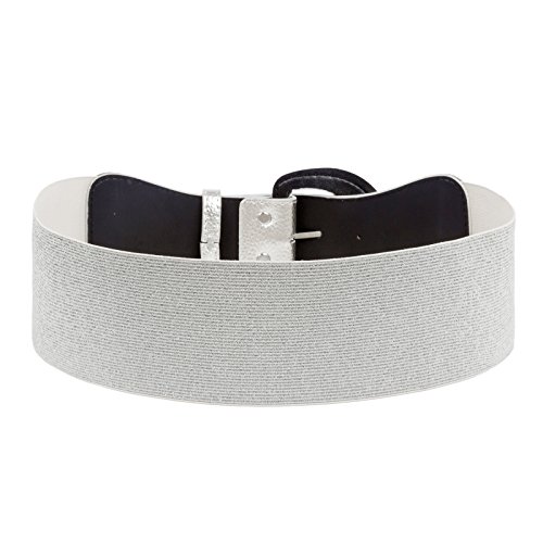 Vintage Basic Stretchy Elastic Wide Waist Belt For Womens Dress Metal Buckle(M,Silver) #TOP1
