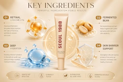 Image of SEOUL 1988 (Eye cream) Under Eye Retinal Cream for Dark Circles, Fine Lines & Puffy Eyes | Korean Eye Cream with Retinal Liposome 4% & Fermented Bean Extract | Hydrating Anti-Aging Eye Care, 30ml