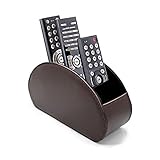 Fosinz Remote Control Holder Organizer Leather Control Storage TV Remote Control Organizer with 5 Spacious Compartments (Dark Brown)