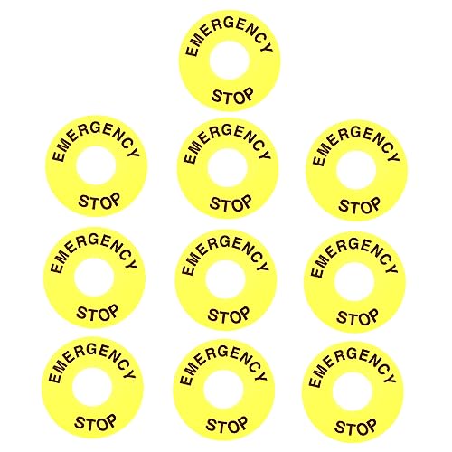 OKUMEYR 10pcs Emergency Stop Push Button Warning Sign for for Safety Equipment Replacement